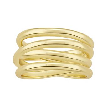 PRIMROSE 14k Gold Plated Polished Crossover Ring