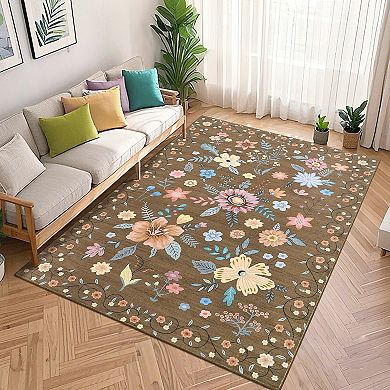 Garvee Machine Washable Flower Pattern Area Rug Ultra Thin Stain Resistant Non Slip for home Decor