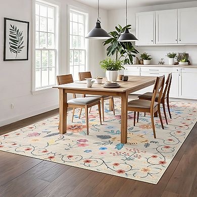Garvee Machine Washable Flower Pattern Area Rug Ultra Thin Stain Resistant Non Slip for home Decor