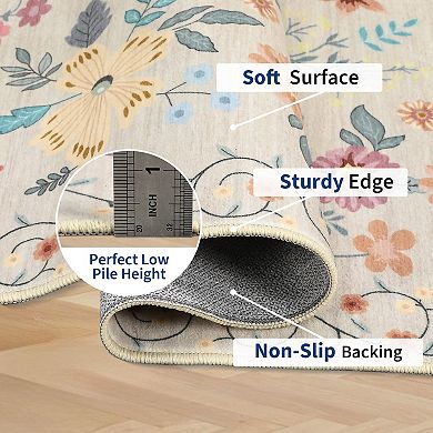Garvee Machine Washable Flower Pattern Area Rug Ultra Thin Stain Resistant Non Slip for home Decor