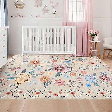 Garvee Machine Washable Flower Pattern Area Rug Ultra Thin Stain Resistant Non Slip for home Decor
