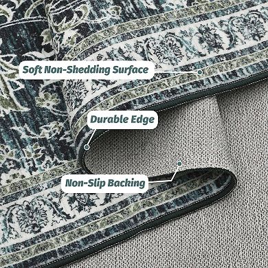 Garvee Machine Washable Boho Vintage Floral Printed Area Rug for Indoor Use