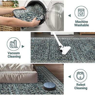 Garvee Machine Washable Boho Vintage Floral Printed Area Rug for Indoor Use