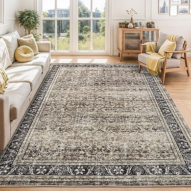 Garvee Machine Washable Boho Vintage Floral Printed Area Rug for Indoor Use