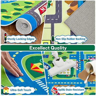 Garvee Washable Colorful Street Pattern Area Rug for Kids'Room Pet Friendly Non Slip Carpet