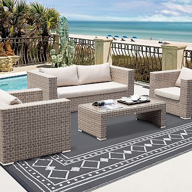 Garvee Modern Outdoor Washable and Reversible Plastic Area Rug for Camping