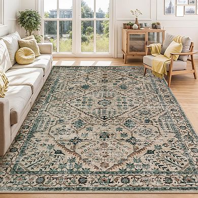 Garvee Machine Washable Boho Vintage Geometric Pattern Area Rug Non Slip Carpet for Home