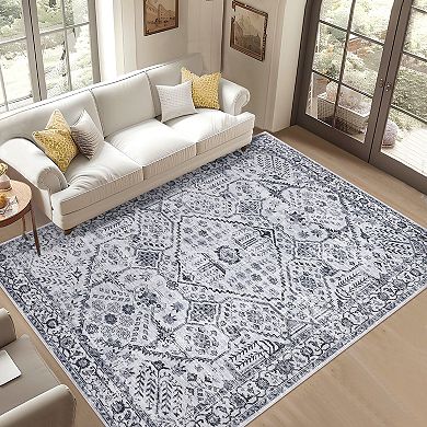 Garvee Machine Washable Boho Vintage Geometric Pattern Area Rug Non Slip Carpet for Home