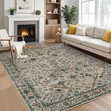 Garvee Machine Washable Boho Vintage Geometric Pattern Area Rug Non Slip Carpet for Home