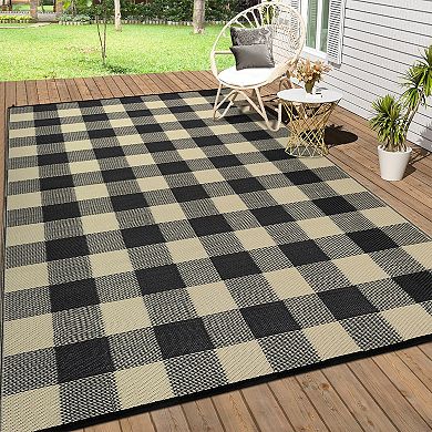 Garvee Outdoor Rugs Washable Stain Resistant Plastic Straw Area Rug for Picnic