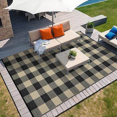 Garvee Outdoor Rugs Washable Stain Resistant Plastic Straw Area Rug for Picnic