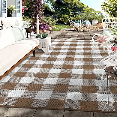 Garvee Outdoor Rugs Washable Stain Resistant Plastic Straw Area Rug for Picnic