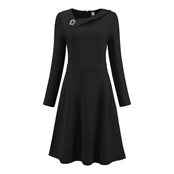 Women's Elegant A-Line Dress Asymmetrical Neckline Wear to Work Flare Dresses