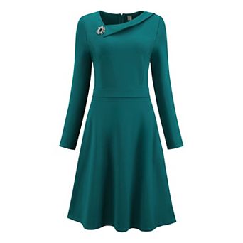 Women's Elegant A-Line Dress Asymmetrical Neckline Wear to Work Flare Dresses