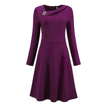 Women's Elegant A-Line Dress Asymmetrical Neckline Wear to Work Flare Dresses