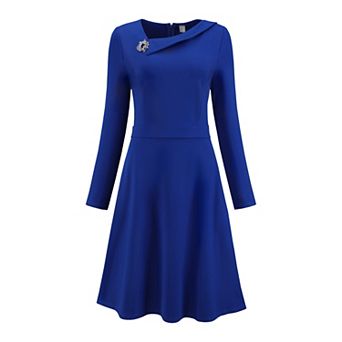 Women's Elegant A-Line Dress Asymmetrical Neckline Wear to Work Flare Dresses