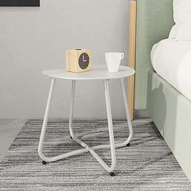 Mondawe 18" Galvanized Patio Steel Side Table,Powder-Coated, UV/Rust-Proof,W/ Adjustable Foot Pads