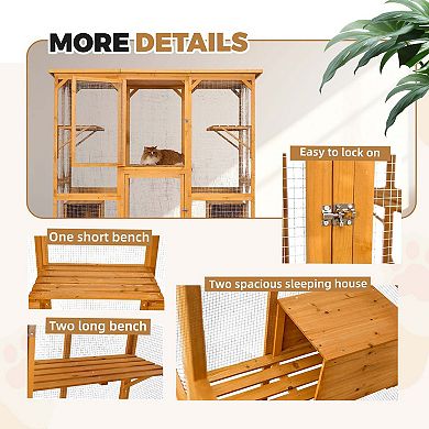 Mondawe Large Deluxe Outdoor Catio,With Leakproof Roof,6 Shelves & Walk-In Access For Multi-Cat Play