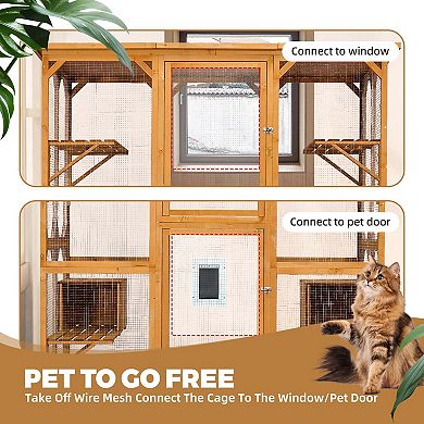 Mondawe Large Deluxe Outdoor Catio,With Leakproof Roof,6 Shelves & Walk-In Access For Multi-Cat Play
