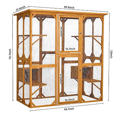 Mondawe Large Deluxe Outdoor Catio,With Leakproof Roof,6 Shelves & Walk-In Access For Multi-Cat Play