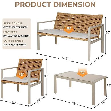 Mondawe 4-Piece Detachable Rattan Sofa Set With Double-Sided Woven Frame,UV-Resistant Seat Cushions