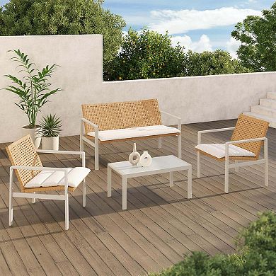 Mondawe 4-Piece Detachable Rattan Sofa Set With Double-Sided Woven Frame,UV-Resistant Seat Cushions