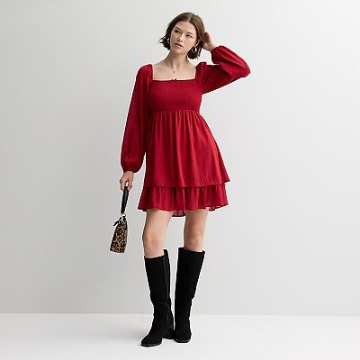smocked skater dress Juniors' Rewind Long Sleeve Smocked Skater Dress