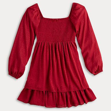 Juniors' Rewind Long Sleeve Smocked Skater Dress