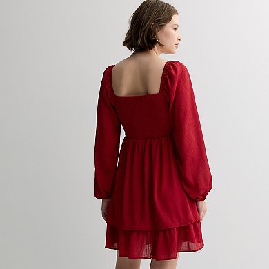 Juniors' Rewind Long Sleeve Smocked Skater Dress