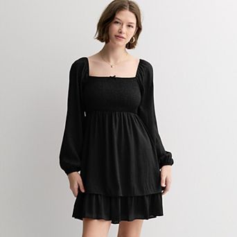 Juniors' Rewind Long Sleeve Smocked Skater Dress