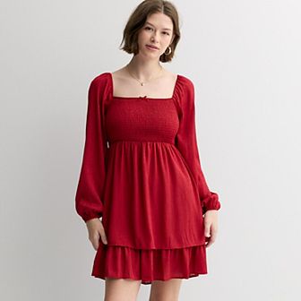 Juniors' Rewind Long Sleeve Smocked Skater Dress