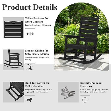 Serwall Wide Back PE Rocking Chair with Footrest 30° Recline, Easy Assembly