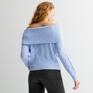 Juniors' madden girl Long Sleeve Fold Over Off Shoulder Sweater