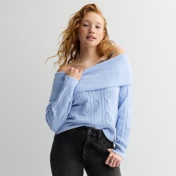 Juniors' madden girl Long Sleeve Fold Over Off Shoulder Sweater