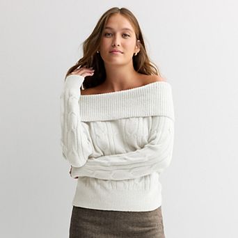 Juniors' madden girl Long Sleeve Fold Over Off Shoulder Sweater