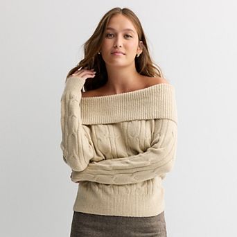 Juniors' madden girl Long Sleeve Fold Over Off Shoulder Sweater