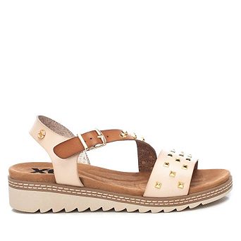 Women's Wedge Sandals With Gold Studs, Beige 14133004