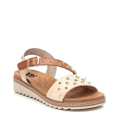 Women's Wedge Sandals With Gold Studs, Beige 14133004
