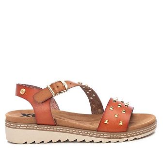 Women's Wedge Sandals With Gold Studs, Medium Brown 14133002