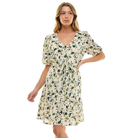 Женские платья Luxology Women's Luxology Puff Sleeve Button Detail Dress