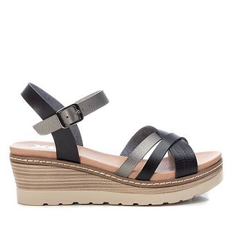 Women's Wedge Sandals By XTI, Black With Silver Accent 140788blk