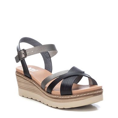 Women's Wedge Sandals By XTI, Black With Silver Accent 140788blk