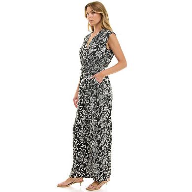 Women's Luxology Surplice Bodice Tie-Front Wide Leg Jumpsuit