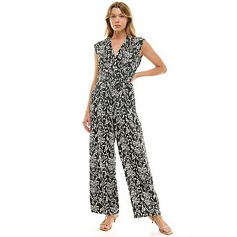 Women's Luxology Surplice Bodice Tie-Front Wide Leg Jumpsuit