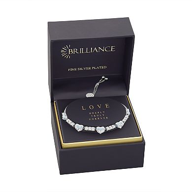 Brilliance Fine Silver Plated Blue Enamel & Cubic Zirconia Hearts Adjustable Bracelet