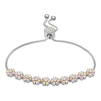 Brilliance Fine Silver Plated Multi Color Cubic Zirconia Flower Adjustable Bracelet