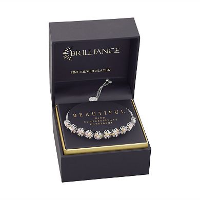 Brilliance Fine Silver Plated Multi Color Cubic Zirconia Flower Adjustable Bracelet
