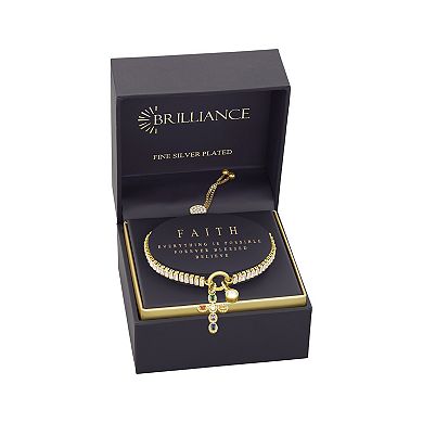 Brilliance 18k Gold Flash Plated Multi Color Cubic Zirconia Cross Charms Adjustable Bracelet