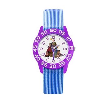 Disney's Wish Time Teacher Girls' Purple Plastic Watch & Blue Stripe Nylon Strap