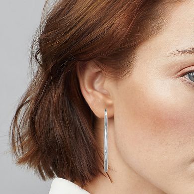 Nine West Silver Tone Hammered Hoop Click It Earrings